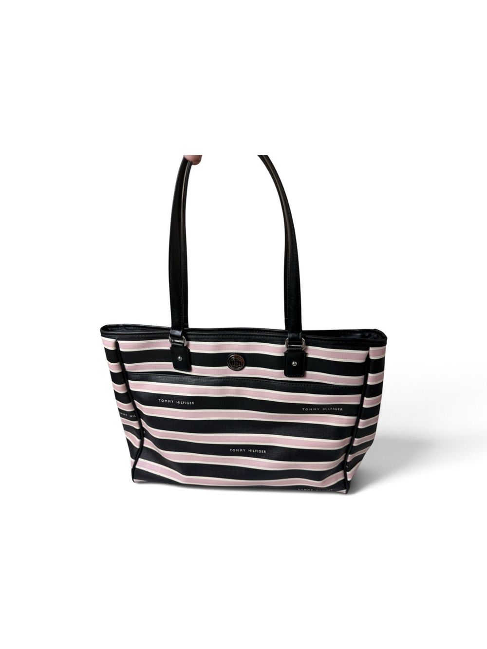 Tommy Hilfiger Black and Light Pink Striped Tote